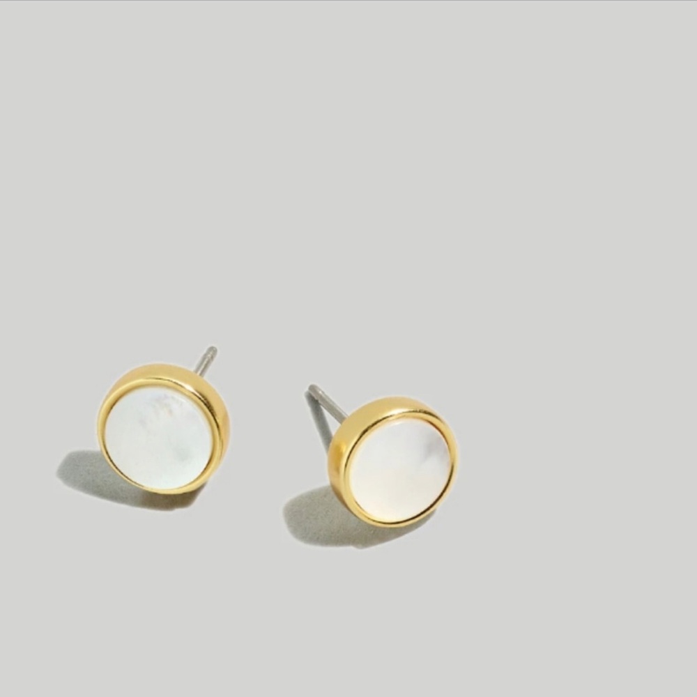 Madewell Vintage Gold Pearl Oyster Stud Earrings New